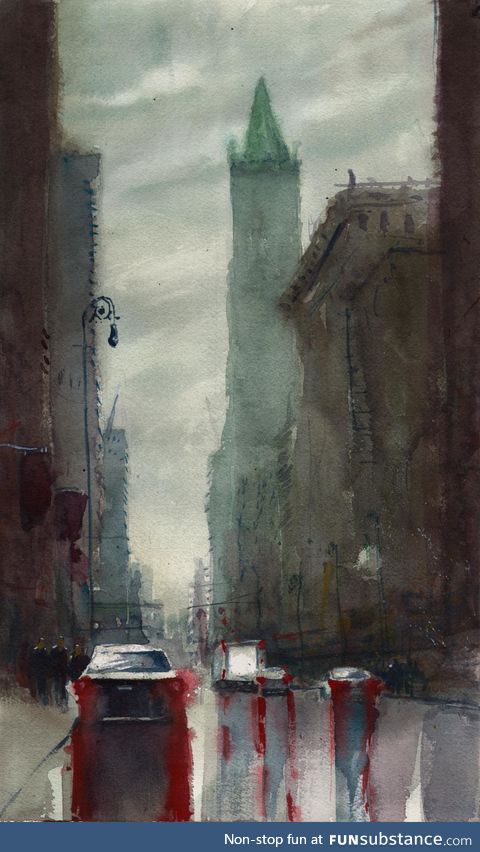 Painted a rainy new York in watercolor