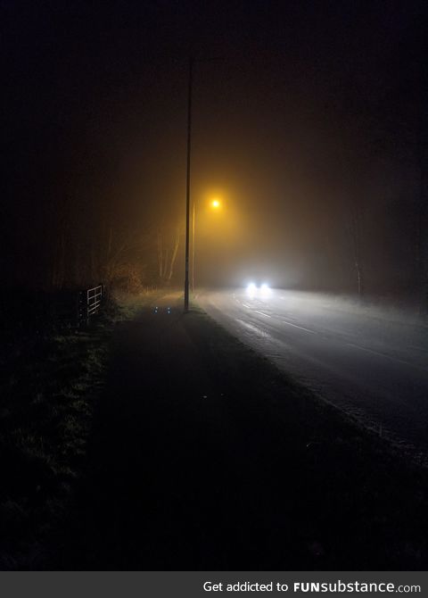 Took this spooky pic on a foggy night in Wales