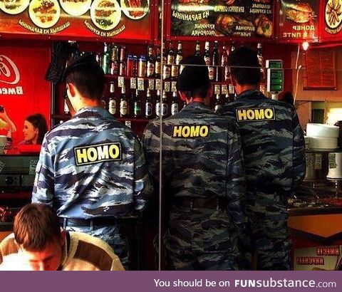 These Russian ‘OMOH’ special police uniforms in a mirror