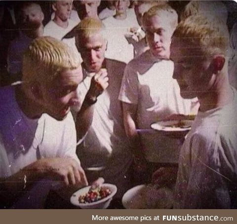Eminem sharing M&M with other Eminems in 2001