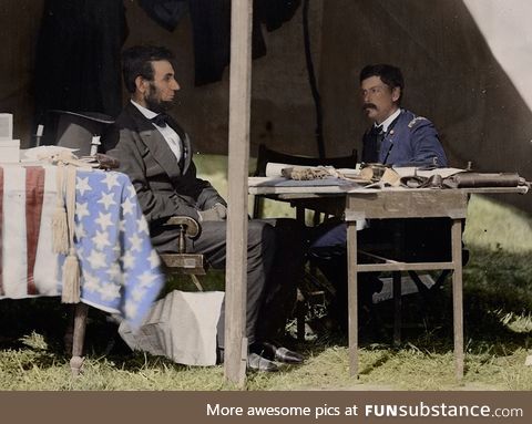 Abraham Lincoln having a meeting with General George McClellan at Antietam, October 3,