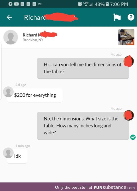 This guy is very motivated to sell his table