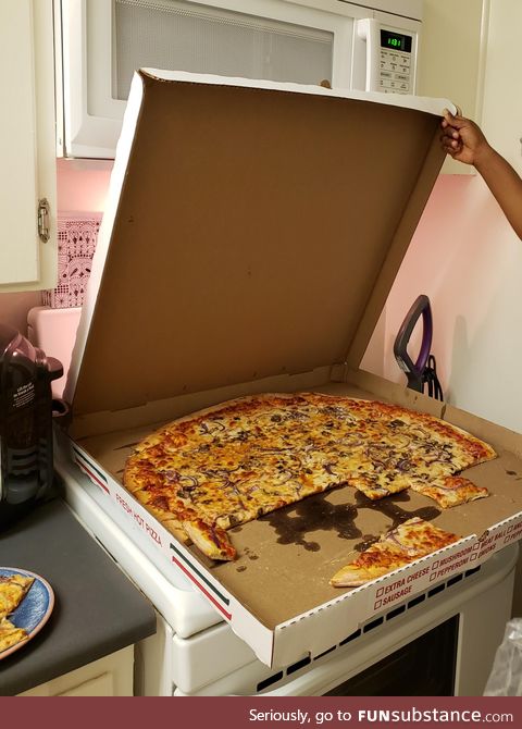 My wife isn't great at measurements and ordered a 28" pizza for the two of us