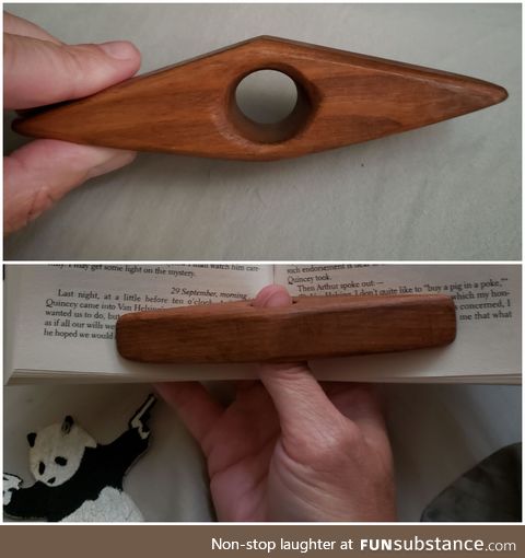 My husband made this book-holder-opener for me to ease hand cramping