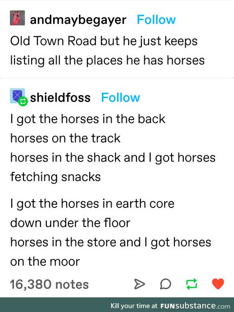 Horsies every which place