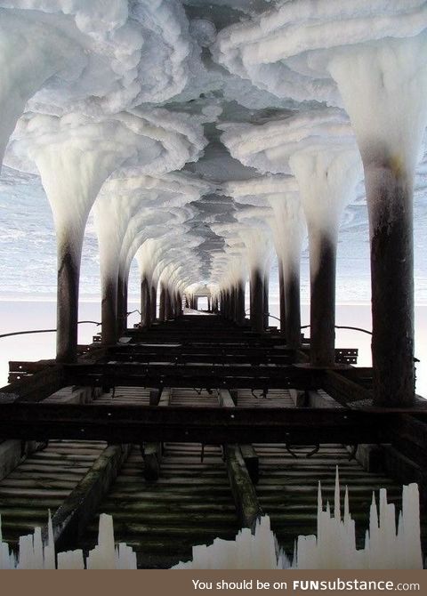 If you turn the "Frozen water under a pier" photo upside down it turns into an industrial