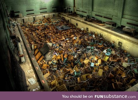 Abandoned Swimming Pool Filled with Chairs, Rochester