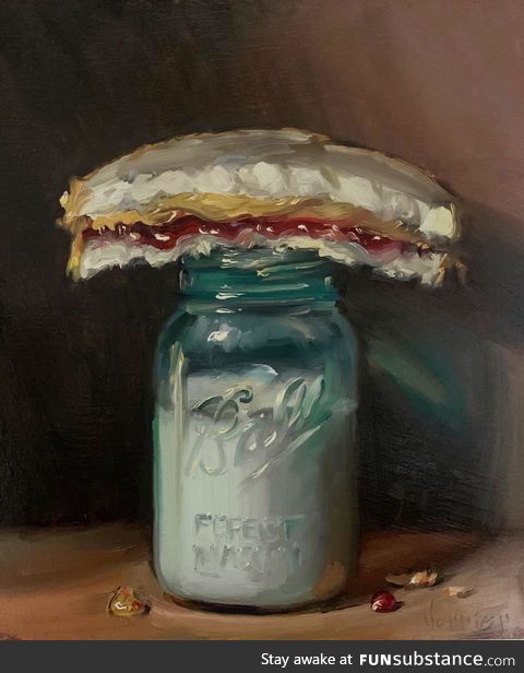 “PBJ & Jar of Milk (vintage)” My oil painting