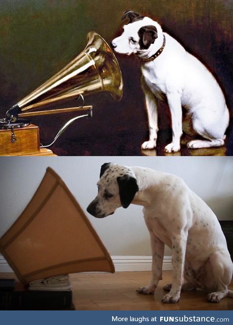 Famous painting recreation “His Master’s Voice” by Francis Barraud