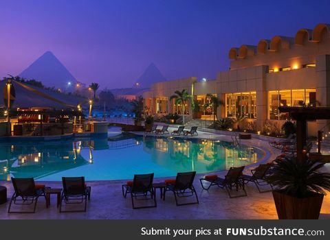 The pyramids view from "Le Méridien Pyramids Hotel" in Giza look frightening