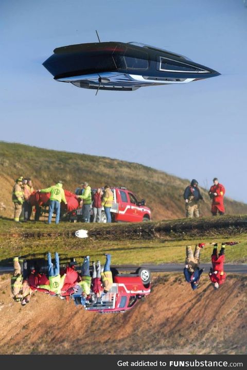 Upside-down version of this photo of a mostly-submerged SUV looks like a UFO