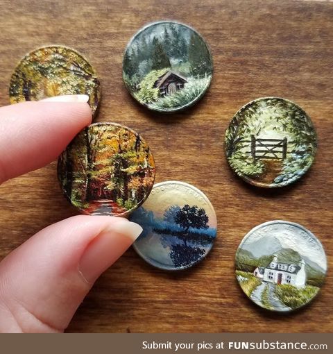 A handful of my paintings from last season. Painted on coins in oils