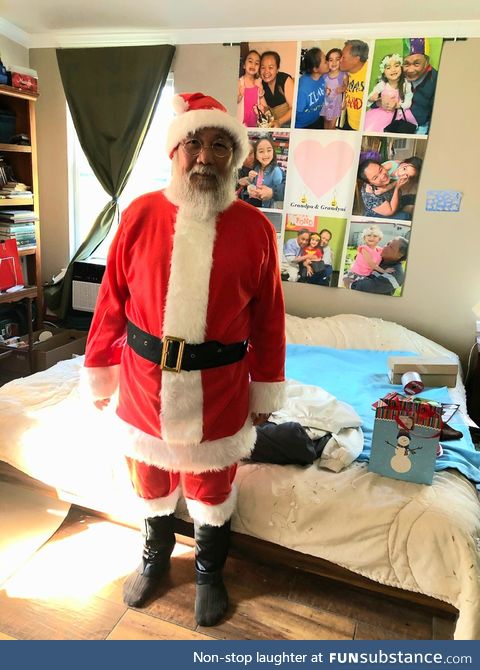 My niece (6) loves Santa Claus. My Dad (76) loves my niece. Dad's been growing that beard