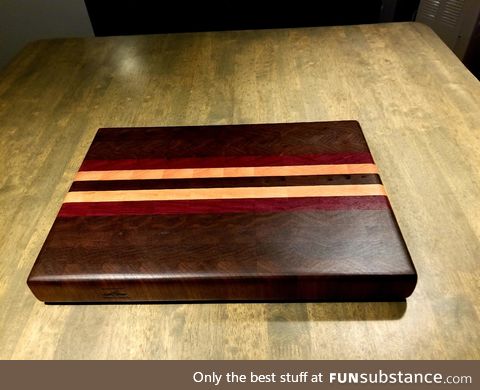 Cutting Board # 200, I began making boards roughly 2 years ago. Walnut, Purple Heart,