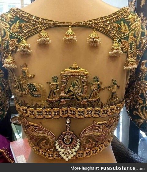 Intricate details on the back of a Wedding Dress in India