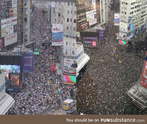 Comparing the protest last week [LEFT] and today [RIGHT] in Hong Kong