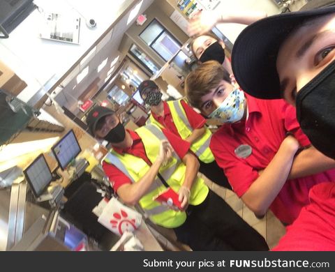 We’re teenagers who work around 30 hours a week in food service and we wear masks the