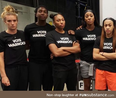 Kelly Loeffler's WNBA team Atlanta Dream wearing shirts promoting her opponent Raphael
