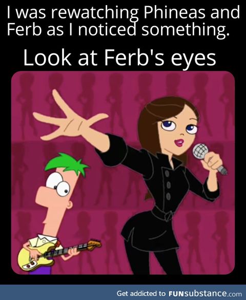 Ferb is definitely looking somewhere