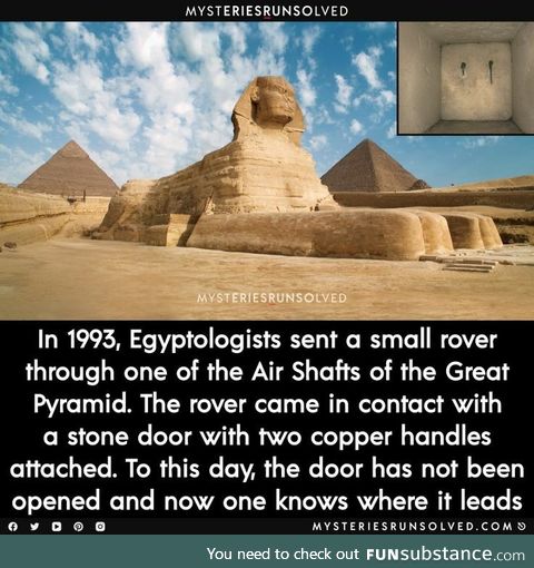 A door with two copper handles in the great pyramid