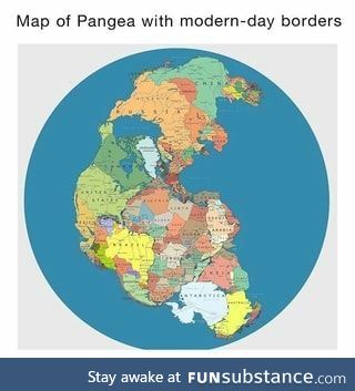 Map of Pangea with modern borders