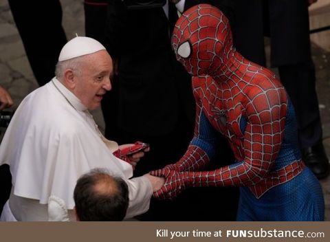Costumed man who claims to have special powers meets Spiderman.