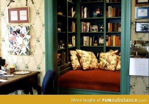 Closet transformed into a book nook