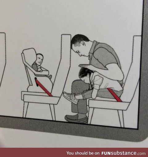 The baby in this flight safety manual is clearly an adult