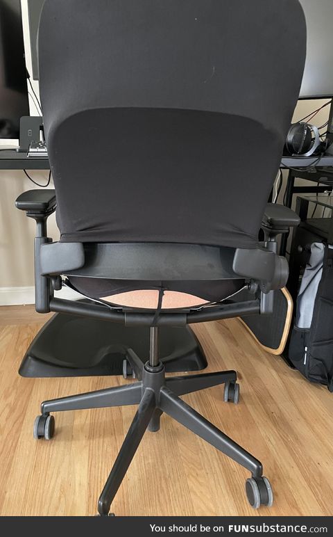 My husband got a free ergonomic chair, the downside being peach color fabric. He got