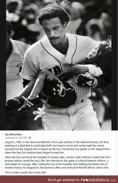 Jim Rice helping a little boy hit by a foul ball