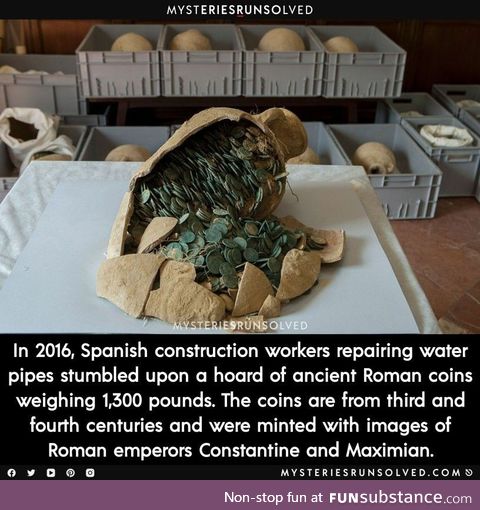 Spanish water workers discovering ancient Roman coins