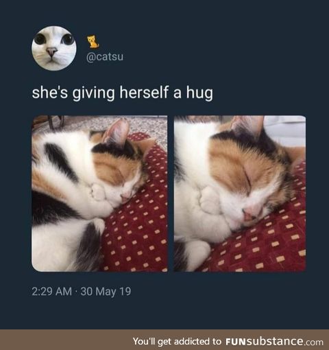 Giving herself a hug