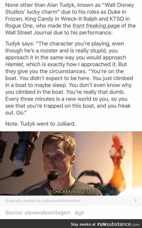 Alan Tudyk on: playing a rooster on a boat like hamlet