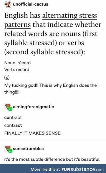 English alternating stress patterns for nouns vs verbs