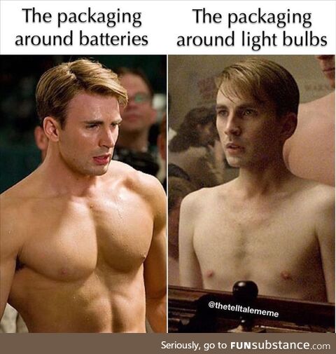 The packaging around batteries vs lightbulbs