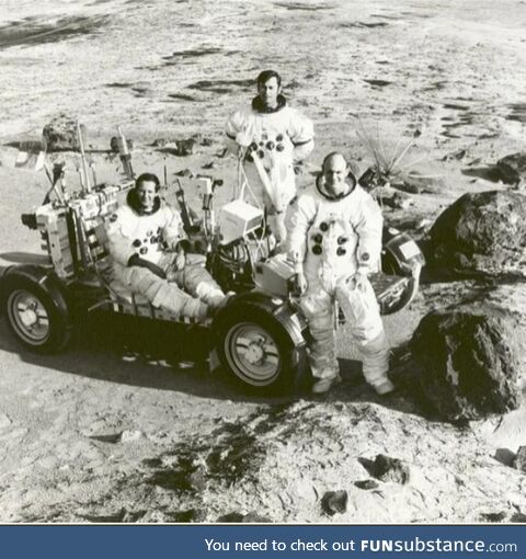 Apollo 11 pose for picture on a warm day without helmets, 1969