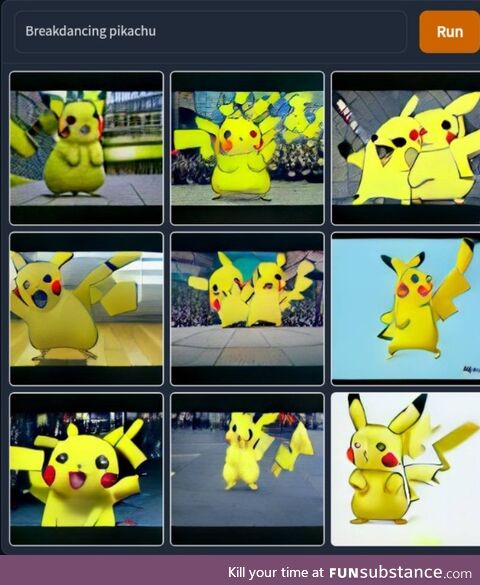 This is what an AI thinks breakdancing pikachu looks like