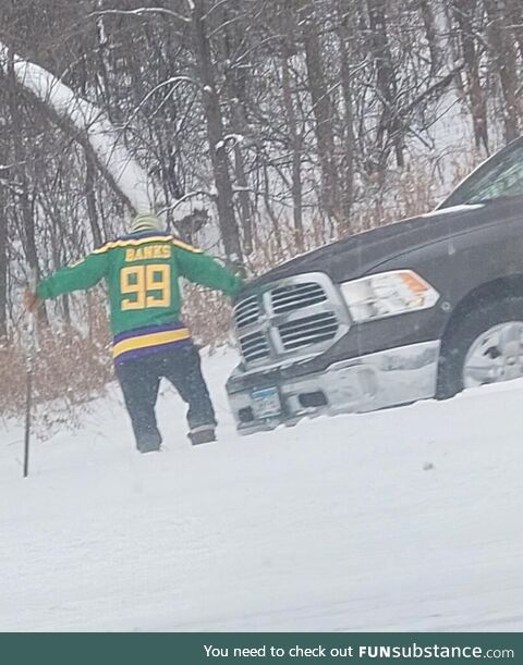 Passed a guy outside of Minneapolis on the freeway today. He spun out. This is him,