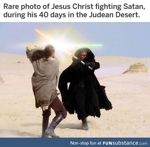 Jesus fighting off Satan in the Judean desert, ~27-29 AD