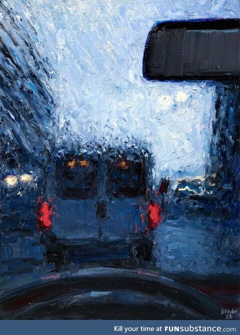 At a Gas Station, My oil painting