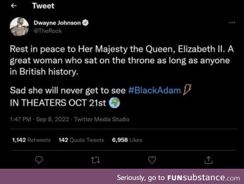 The Rock sends his condolences to the Queen