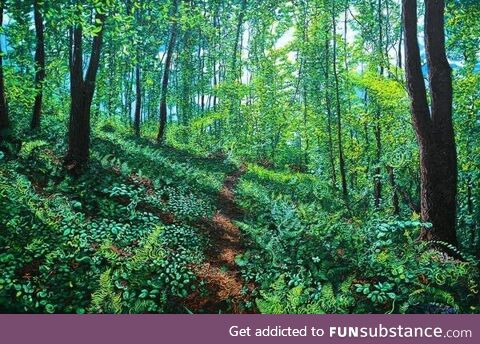 Painting of a trail through the woods