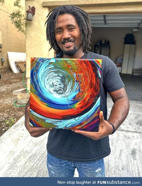 Finished epoxy rainbow vortex painting