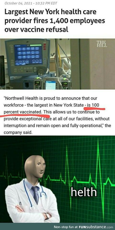 Fires 1400, brags about 100% vaccination