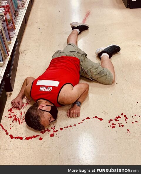Took advantage of a stain on the floor at a hobby store and scared some folks. Bad taste