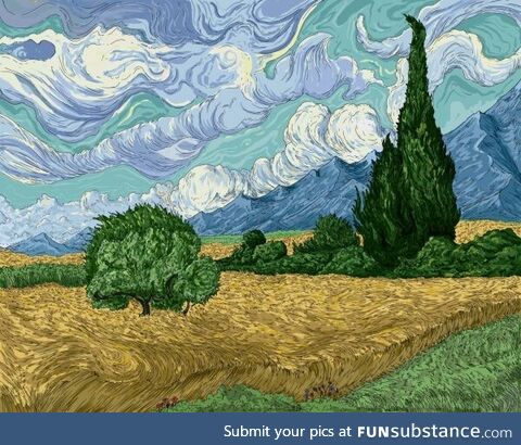 An illustration of Van Gogh's Wheat Field with Cypresses