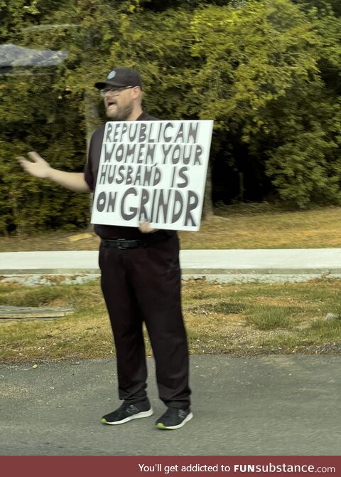 Saw this guy yelling at cars on the way home