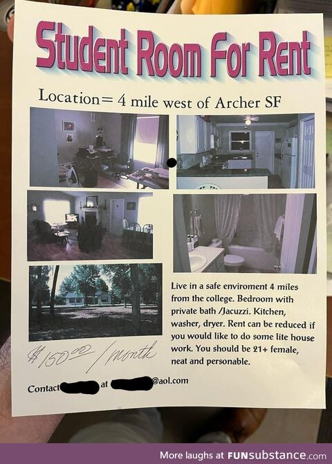 Ad posted by an elderly gent at the uni campus. Any takers?