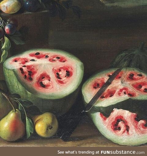 A renaissance painting depicting a watermelon from 1645
