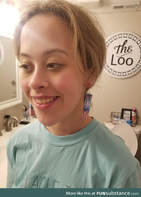 My girlfriend works at a dentist office. She made some earrings. I hope they like them!